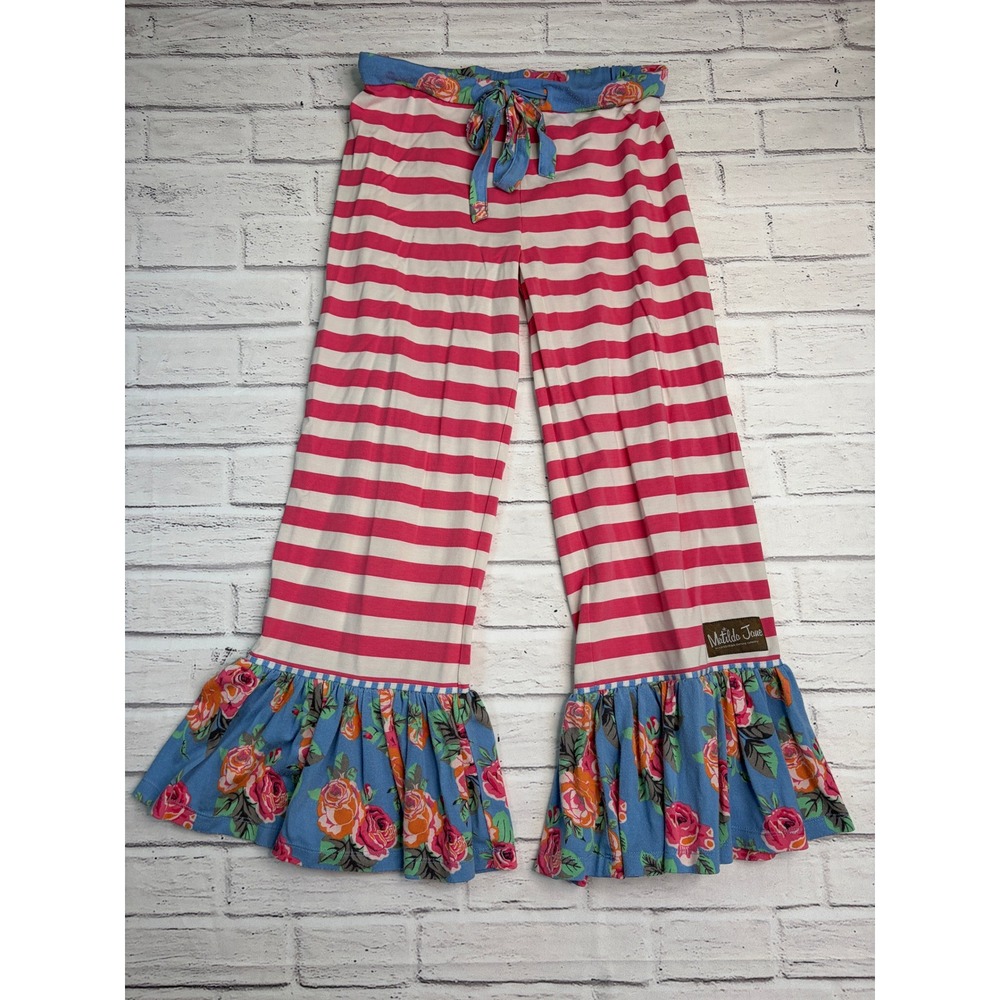 Matilda Jane Once Upon a Time Womens Red Striped Floral Ruffle Hem Pants XS